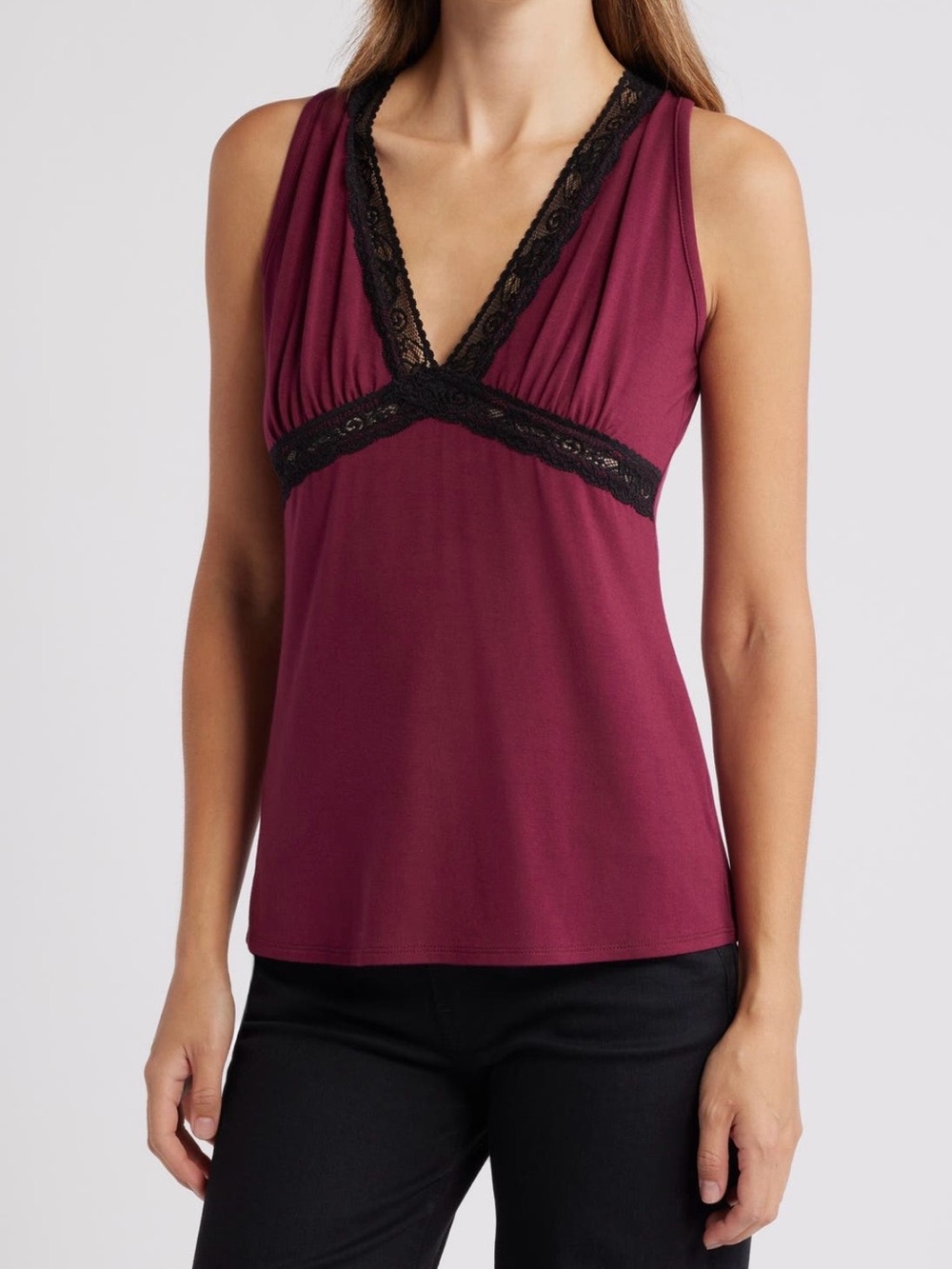 Loveappella Lace Inset Tank Top – XS – Burgundy & Black NWOT